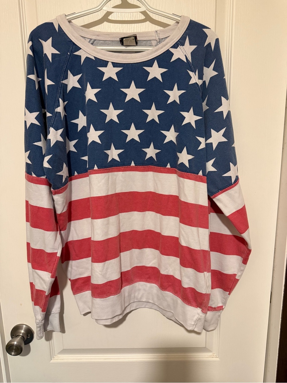 American Flag Print Pullover Sweatshirt - Blue/Red/White